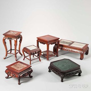 Six Hardwood and Marble Table Stands 硬木方杌一組