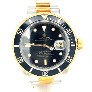 Rolex Submariner Two Tone Black Dial Watch 
