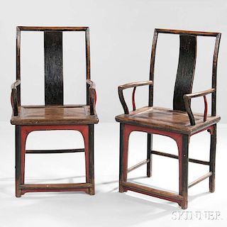 Pair of Wooden Southern Official's Hat Armchairs 官帽椅一對