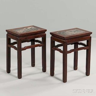 Pair of Marble-top Hardwood Stands 大理石面長方凳一對