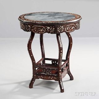 Hardwood Marble-top Inlaid Table 硬木大理石面螺鈿圓桌