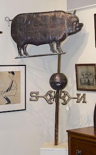 AMERICAN MOLDED COPPER SWELL-BODIED PIG-FORM WEATHERVANE