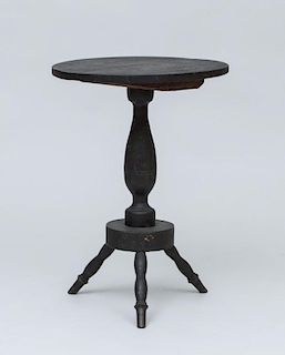 BLACK PAINTED CANDLESTAND, NEW ENGLAND