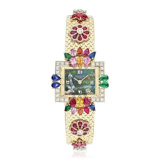 Patek Philippe Ref. 3322/1 Ladies' Watch in 18K Gold with Multicolor Gemstones