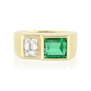 Poincot Colombian Emerald and Diamond Ring, GIA Certified