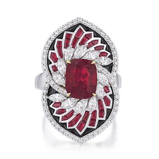 3.40-Carat Burmese Pigeon's Blood Ruby and Diamond Ring, GRS Certified