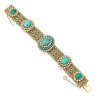 Vintage Turquoise Pearl Bracelet, Portuguese C 1960s