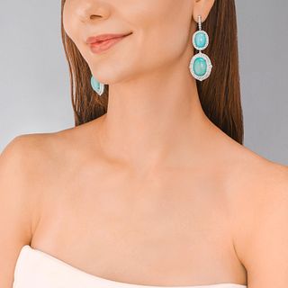 Turquoise and Fine Diamond Drop Earrings