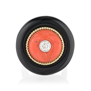 Coral Onyx and Diamond Ring