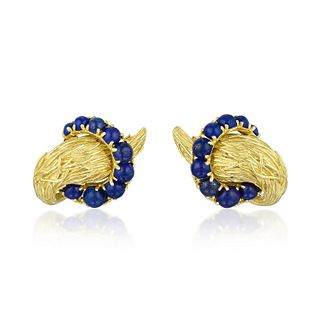 Vintage Lapis Lazuli Clip On Earrings