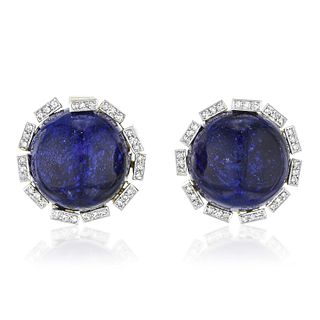 Lapis Lazuli and Diamond Earclips