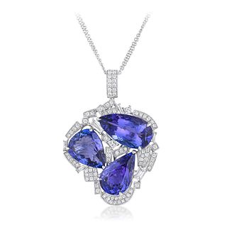 Tanzanite and Diamond Abstract Pendant Necklace