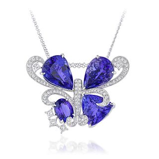 Tanzanite and Diamond Butterfly Pendant Necklace