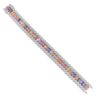 Multi-Colored Sapphire and Diamond Bracelet
