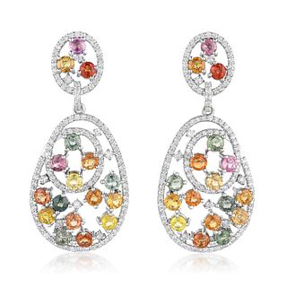 Multi-Colored Sapphire and Diamond Earrings