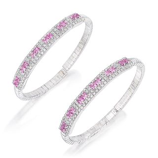 Group of Two Pink Sapphire and Diamond Bangle Bracelets