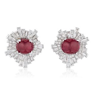 Burmese Unheated Ruby and Diamond Earrings, GIA Certified