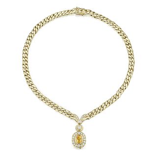 Vintage Yellow Sapphire and Diamond Pendant/Pin Necklace