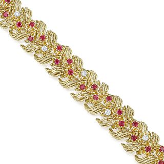 Vintage Ruby and Diamond Gold Bracelet, French