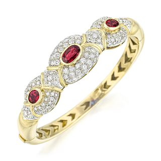 Vintage Ruby and Diamond Gold Bangle Bracelet