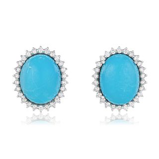 Treated Turquoise and Diamond Earrings, GIA Certified