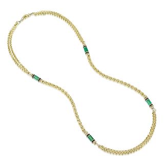 Chrysoprase and Enamel Gold Long Necklace