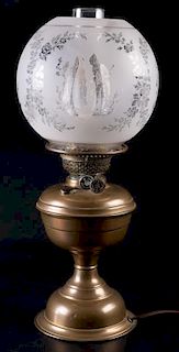 Brass Oil Lamp, Converted to Electric