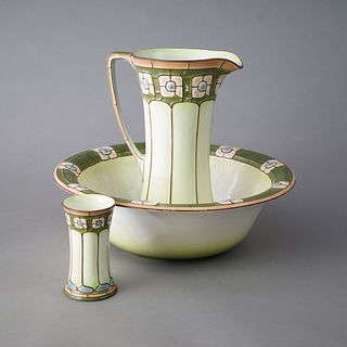 Antique Arts &Crafts Mission Porcelain Stylized ECLA Bowl & Pitcher Set, c1910