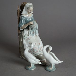Antique Lladro 3 Piece Porcelain Mother Goose Set 20thC