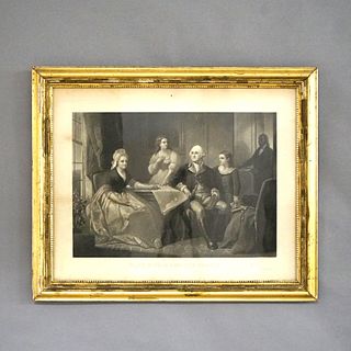 Antique Etching “Washington And His Family” 19thC