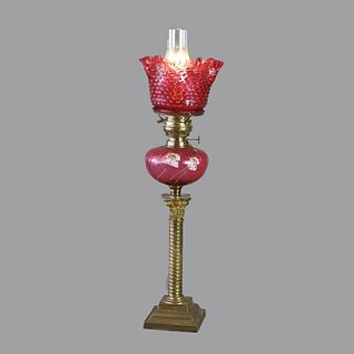 Antique Victorian Cranberry Glass Banquet Lamp C1890