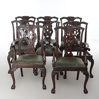Antique Set Of 8 Carved Mahogany Chippendale Dining Chairs 19thC