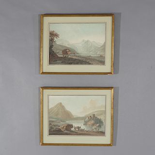 Antique Pair Of Italian Watercolor Landscape Scenes C1930