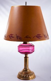 Brass and Cranberry Glass Lamp