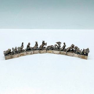 12pc Chinese Zodiac Miniature Figurines, Tibet Silver