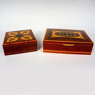 2pc Italian Marquetry Inlaid Vanity Boxes