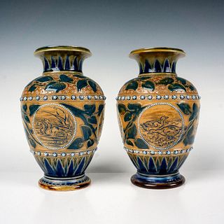 Pair of Doulton Lambeth Florence Barlow Stoneware Vases