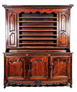A French Provincial Stepback Cupboard, Height 97 x width 82 x 21 inches.