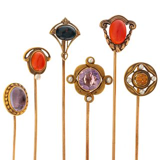 Collection of Multi-Gem, 14k Yellow Gold Stickpins