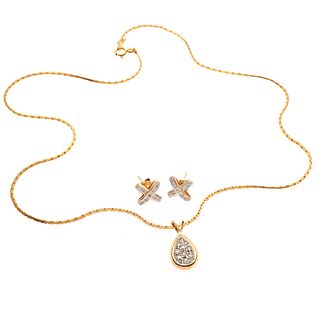 Diamond, 14k, Gold-Filled Necklace and Pair of Earrings