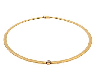 Diamond, 14k Yellow Gold Omega Necklace