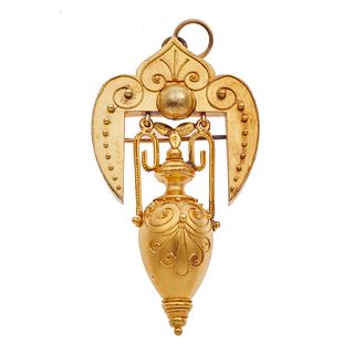 Victorian Etruscan Revival 14k Amphora Pin Pendant