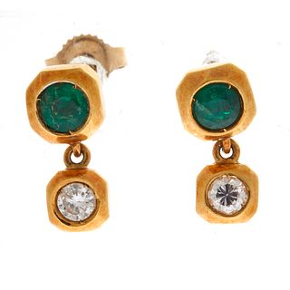 Pair of Emerald, Diamond, 18k Earrings