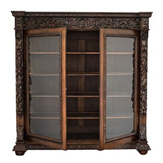 Renaissance Revival Oak Bookcase, in the style of RJ Horner