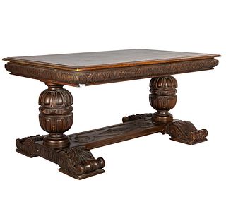 Renaissance Revival Oak Library Table