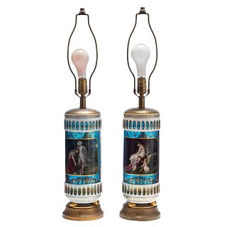 Pair Bohemian Glass Vases, as Lamps