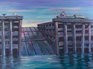 Stevens Man on Pier Oil on Canvas