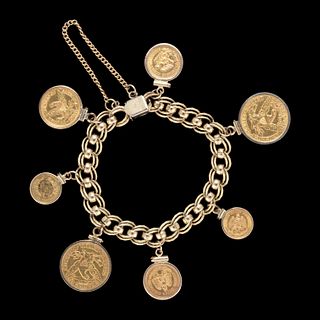 UNITED STATES AND MEXICO GOLD COINS CHARM BRACELET
