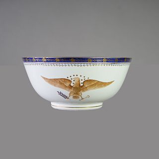 Antique Chinese Export Armorial Eagle Hand Painted & Gilt Porcelain Bowl 20th C