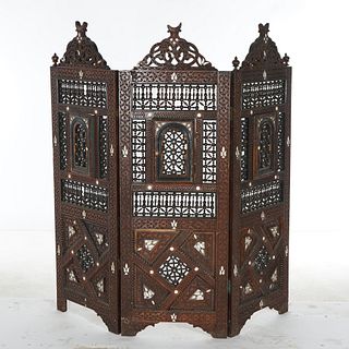 Antique Syrian Carved Hardwood & Mother of Pearl Screen with Crescent Moon 19thC